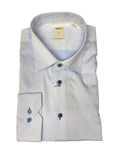 Serica Semi Tapered Classic 100% Cotton Textured Dress Shirt Navy - C2459115
