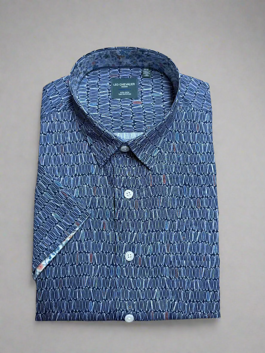 Leo Chevalier Short Sleeve Sport Shirt Blue Geo Print *Tall Sizes*- 624351/QT 1600