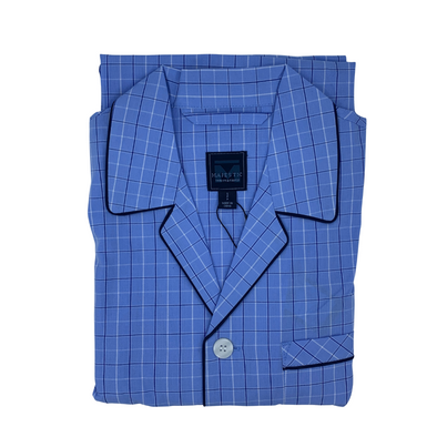 Majestic International 100% Cotton Light Blue Check Pyjama Set - 3062170 - 460