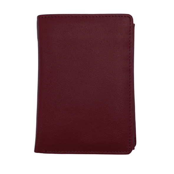 Red Bifold Wallet Featuring ID Window and Zipper Pouch Made with Genuine Leather - 1009C