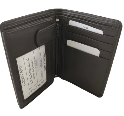 Brown Bifold Wallet Featuring ID Window and Zipper Pouch Made with Genuine Leather