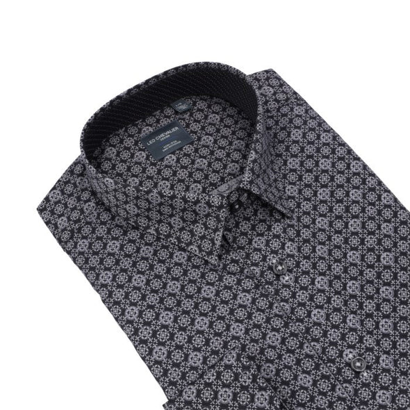 Leo Chevalier Long Sleeve Hidden Button Down Non-Iron Sport Shirt *Tall Sizes* Grey Print - 623450 3698