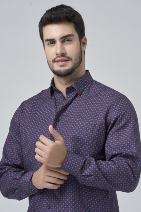 Leo Chevalier Long Sleeve 100% Cotton Non-Iron Button Down Collared Sport Shirt Wine-623461-4698