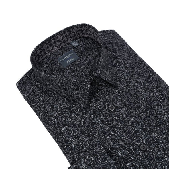 Leo Chevalier Long Sleeve 100% Cotton Non-Iron Button Down Collar Sport Shirt Black -623462-0998