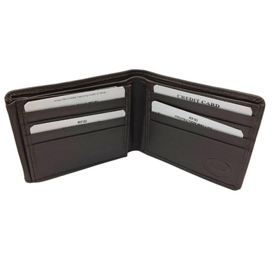 Brown Bifold Wallet Featuring Hidden ID Window Made with Genuine Leather - 8002