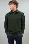 Leo Chevalier Green and Navy Textured Quarter Zip Sweater