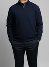 Leo Chevalier Green and Navy Textured Quarter Zip Sweater