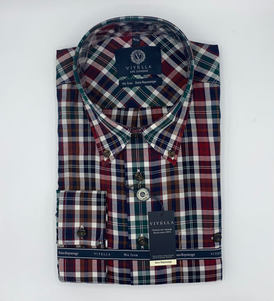 Viyella 100% Cotton Non-Iron Long Sleeve Sport Shirt - Multi - 457455 9098