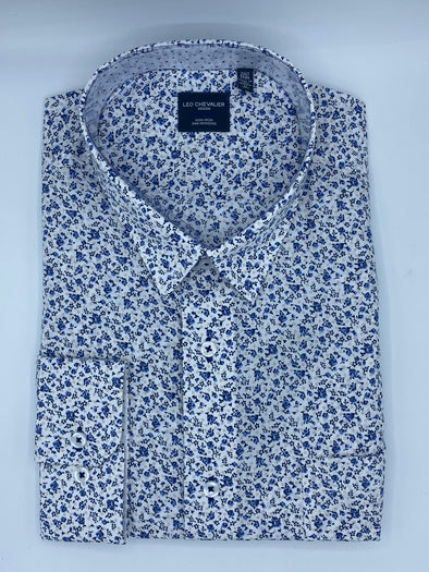 Leo Chevalier Long Sleeve Sport Shirt - Tall Sizes- Blue- 621460/ QT 1898