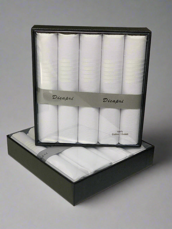 Dicapri - 5 Multi-Pack - 100% Cotton Handkerchiefs - White