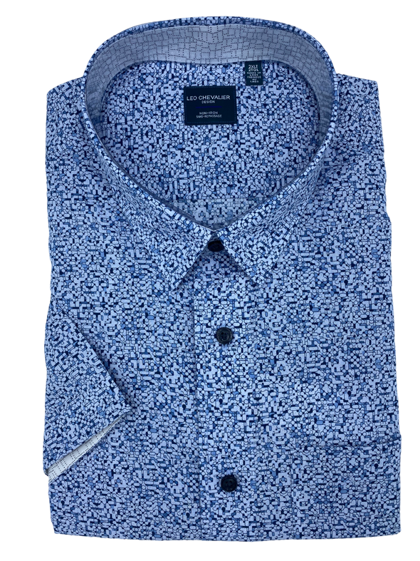 100% cotton Leo Chevalier Non-Iron Sky Blue Short Sleeve Sport Shirt - 622369 1300