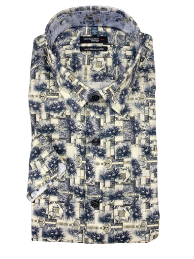 100% Cotton Leo Chevalier Fitted Short Sleeve Sport Shirt - Grey 622233 3200