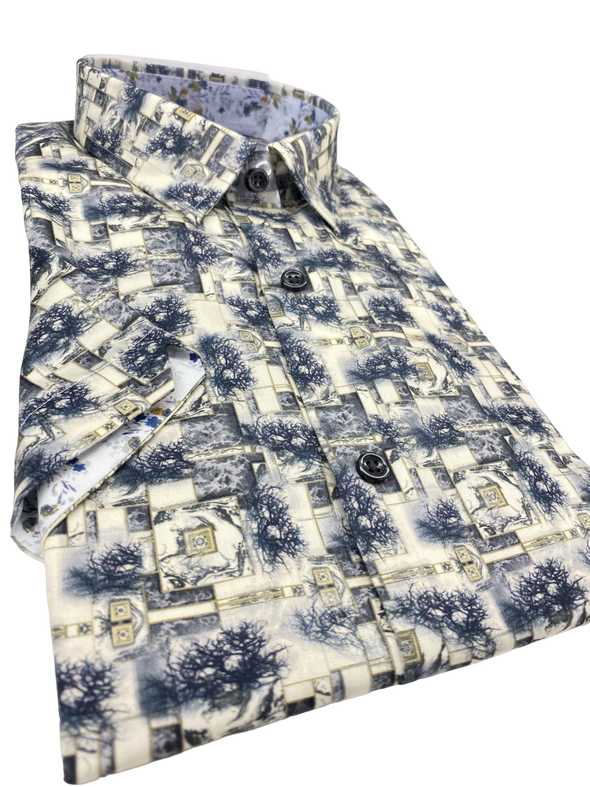 100% Cotton Leo Chevalier Fitted Short Sleeve Sport Shirt - Grey 622233 3200