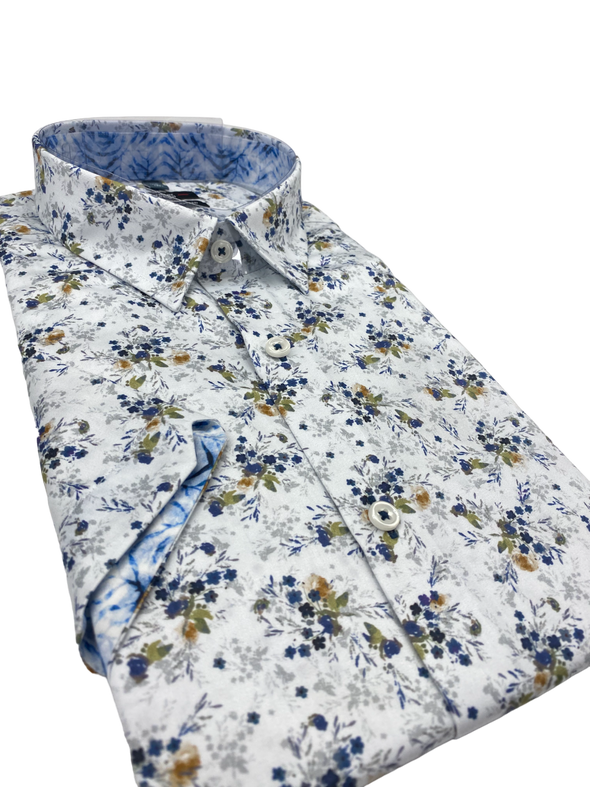 100% Cotton Leo Chevalier Fitted Short Sleeve Sport Shirt - White 622221 1900
