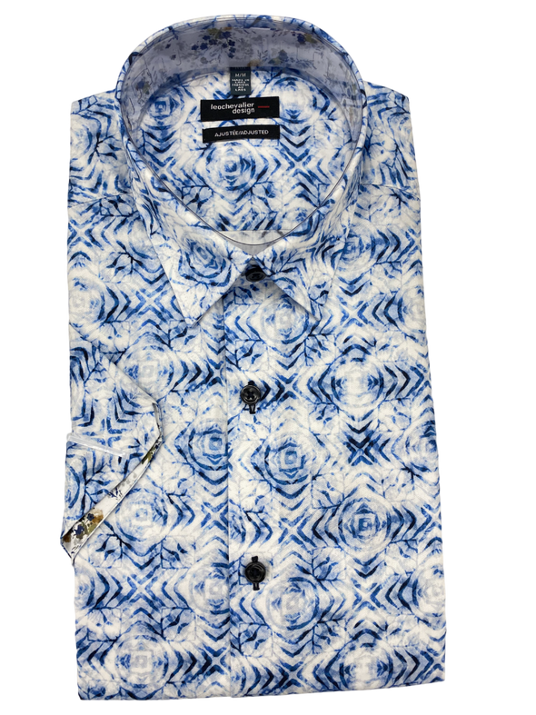 100% Cotton Leo Chevalier Fitted Short Sleeve Sport Shirt - Blue 622222 1600
