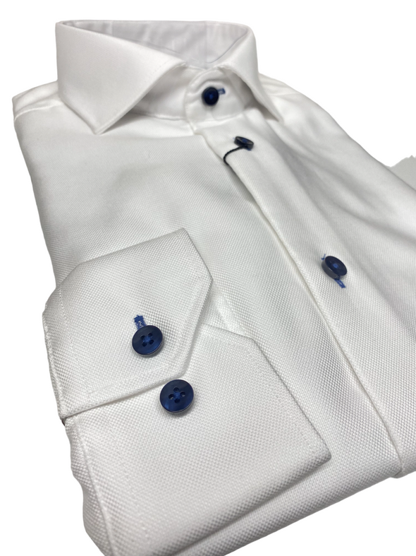 Serica Elite Tapered 100% Cotton Navy Textured Dress Shirt E2459014
