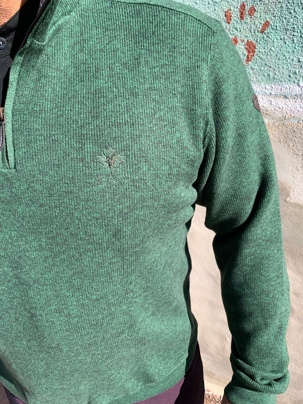 Ethnic Blue 1/4 Zip Long Sleeve Knit Sweater -