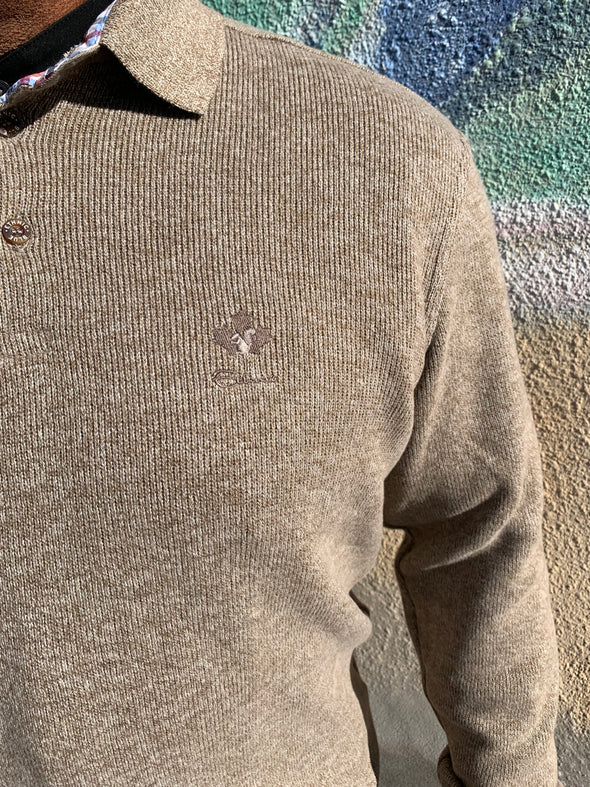 Ethnic Blue 1/4 Button Long Sleeve Knit Sweater - 20525