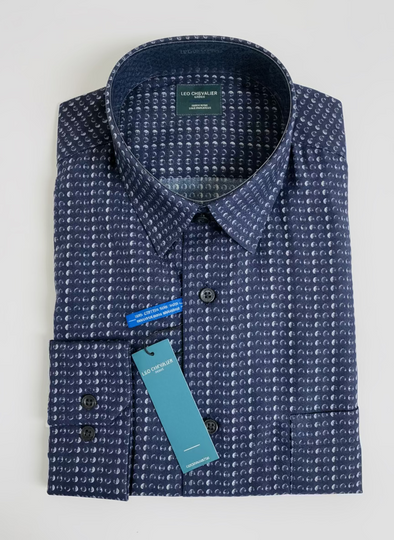 Leo Chevalier Navy Patterned Mens Long Sleeve Sport Shirt - 625459 0998