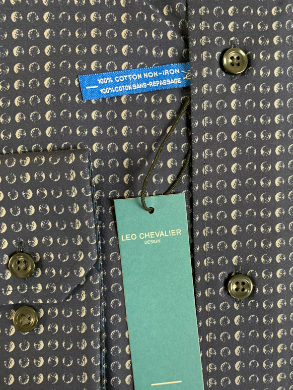 Leo Chevalier Navy Patterned Mens Tall Long Sleeve Sport Shirt - 625459/QT 0998