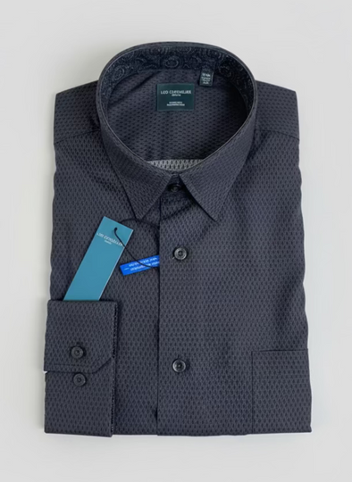 Leo Chevalier Charcoal Pattern Mens Long Sleeve Sport Shirt - 625468 3898