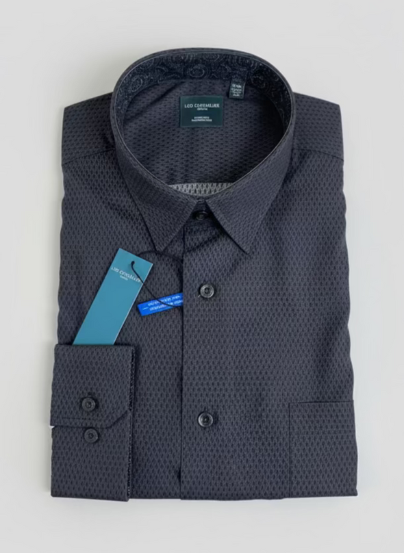 Leo Chevalier Charcoal Pattern Mens Long Sleeve Sport Shirt - 625468 3898