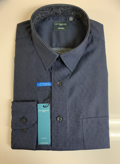 Leo Chevalier Navy Pattern Long Sleeve Mens Sport Shirt - 625465 1998