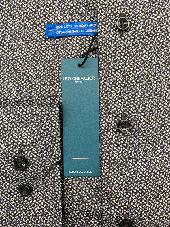 Leo Chevalier Grey/Navy Pattern Mens Long Sleeve Sport Shirt - 625466 3298