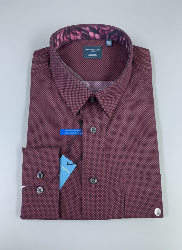 Leo Chevalier Long Sleeve Burgundy Sport Shirt - 625456 4898