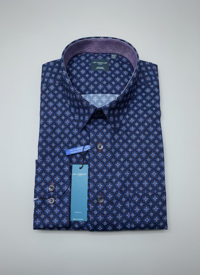 Leo Chevalier Navy Star Print Cotton Sport Shirt - 625453 4698