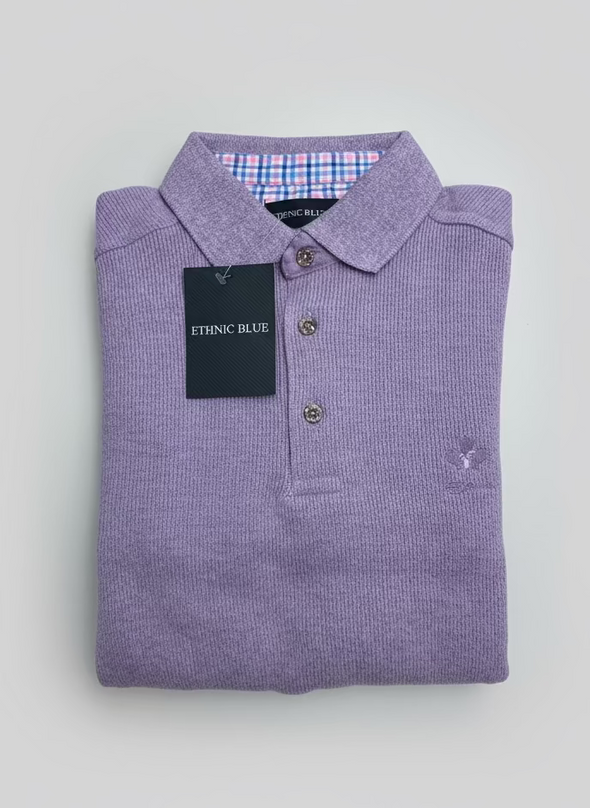 Ethnic Blue 1/4 Button Long Sleeve Knit Sweater - 20525