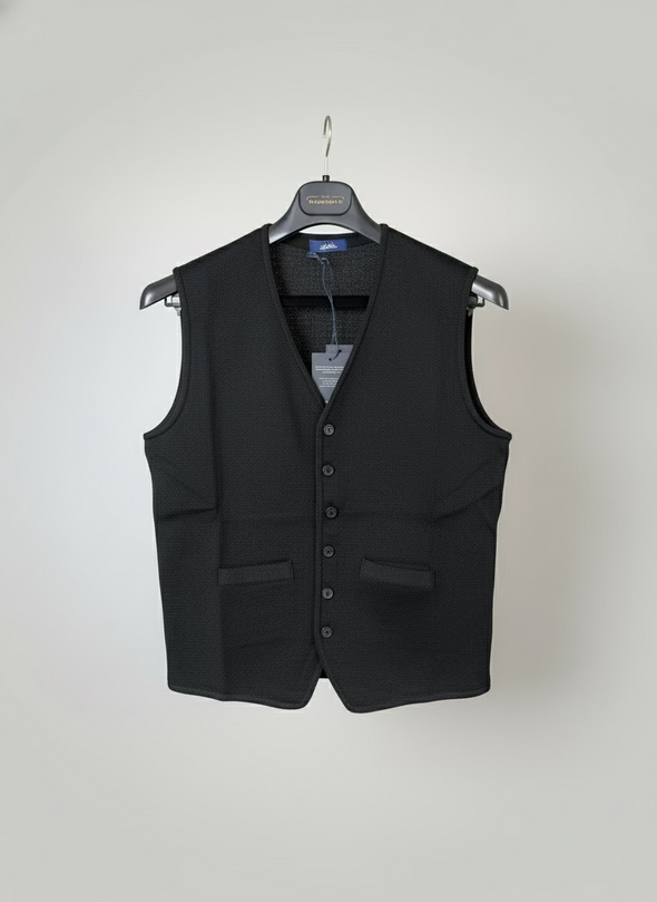 Vela Blu V-Neck Button Up Sweater Vest Black - V23939