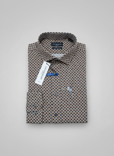 Leo Chevalier Black and Orange Pattern Stretch Sport Shirt - 625424/QT 2498