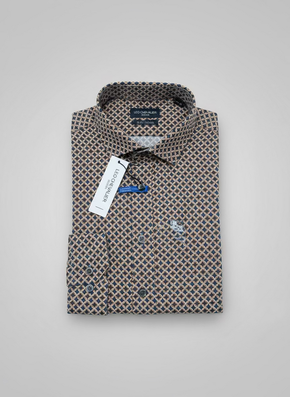 Leo Chevalier Black and Orange Pattern Stretch Sport Shirt - 625424/QT 2498