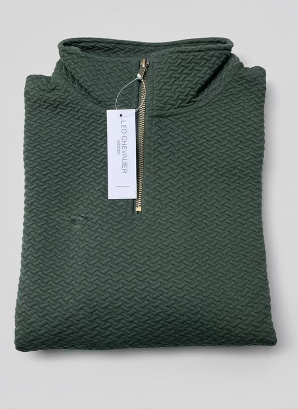 Leo Chevalier Green and Navy Textured Quarter Zip Sweater