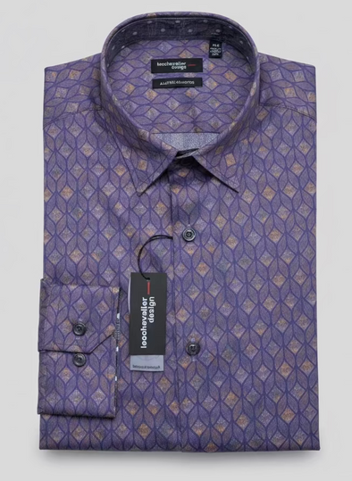 Leo Chevalier LS Tapered Fit Sport Shirt - 623230 1998 Navy/Orange