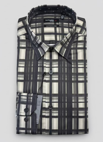 Leo Chevalier LS Tapered Fit Sport Shirt - 623238 0998 Black/Creme