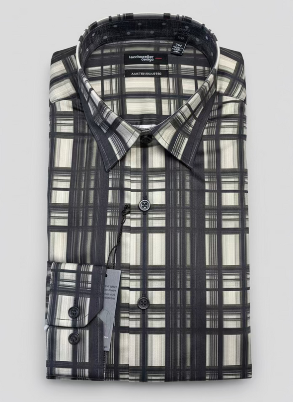 Leo Chevalier LS Tapered Fit Sport Shirt - 623238 0998 Black/Creme