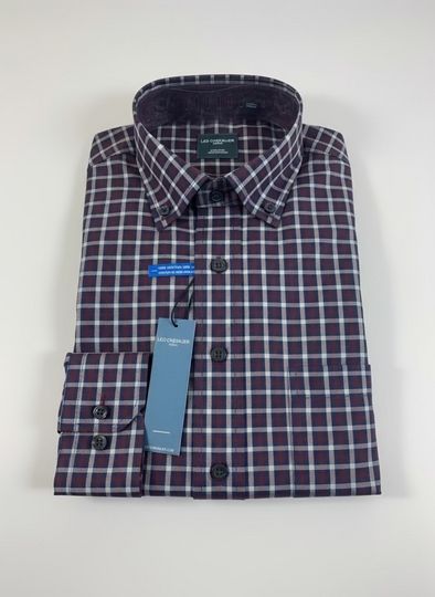 Leo Chevalier LS Cotton Sport Shirt - 623482 4698 Wine Check