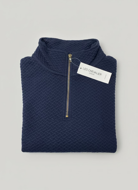 Leo Chevalier Green and Navy Textured Quarter Zip Sweater
