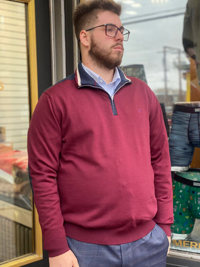 Green Coast Long Sleeve Quarter Zip Yachting Sweater - W52512