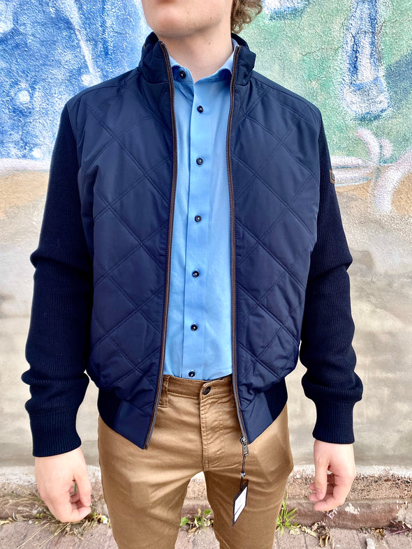 Bugatti Diamond Quilted Front Knit Hybrid Bomber Jacket - 7600-65556B