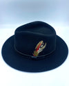 MAGILL Black Fedora with Leather Band and Feather