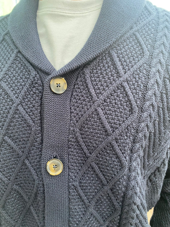 Viyella Shawl Collar Cable Button Front Cardigan Navy - 553640 1998