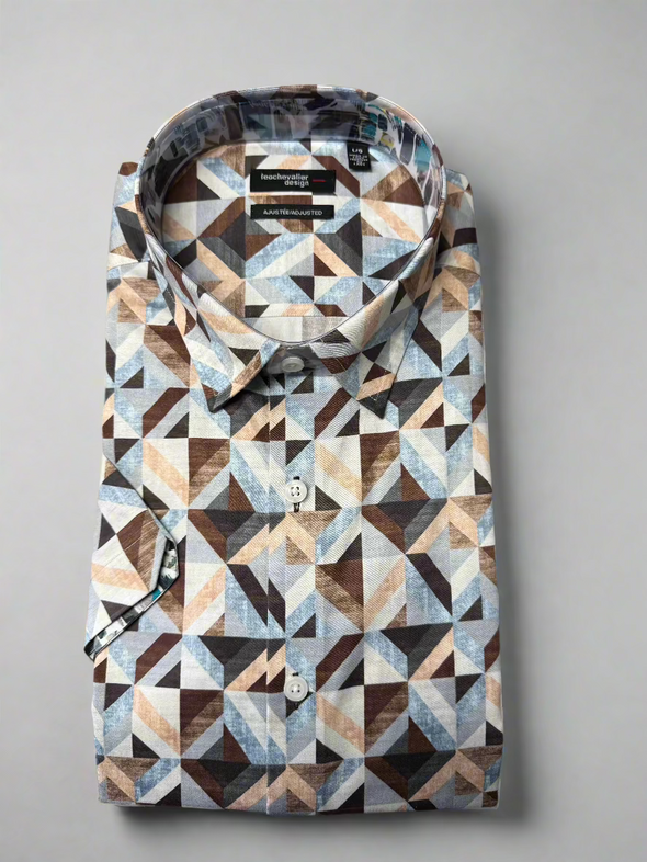 Leo Chevalier Adjusted Fit Short Sleeve Sport Shirt Brown  - 624229 2800