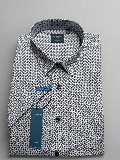 Leo Chevalier Short Sleeve Sport Shirt Blue Geo Print - 624351 1600