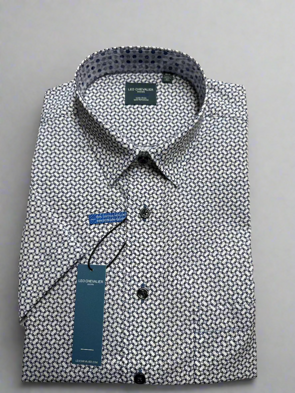Leo Chevalier Short Sleeve Sport Shirt Blue Geo Print - 624351 1600