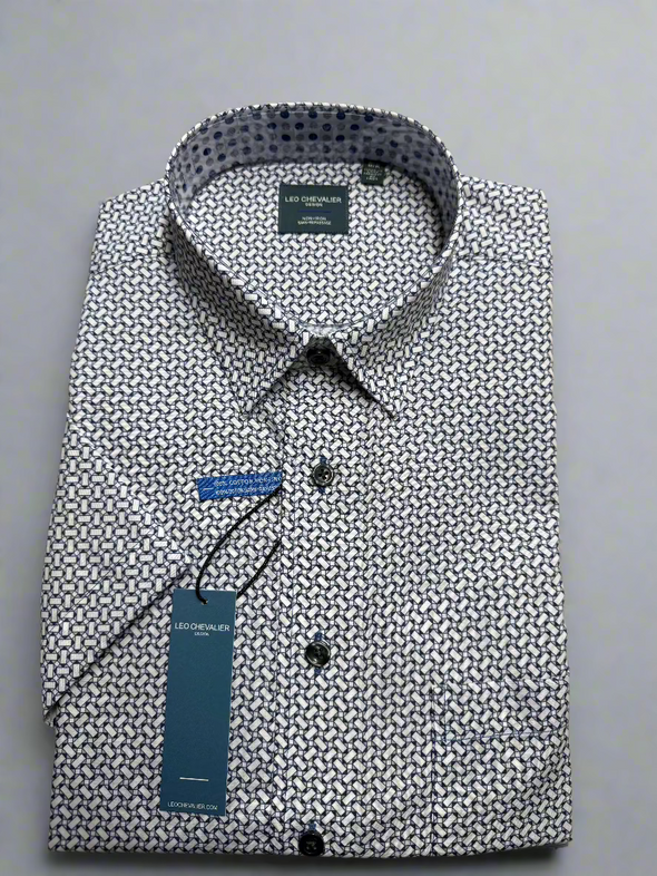 Leo Chevalier Short Sleeve Sport Shirt Blue Geo Print *Tall Sizes*- 624351/QT 1600