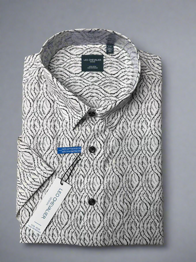 Leo Chevalier Short Sleeve Sport Shirt Black Grey Print 624376 0900