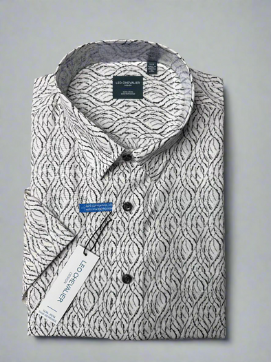 Leo Chevalier Short Sleeve Sport Shirt Black Grey Print *Tall Sizes* 624376/QT 0900
